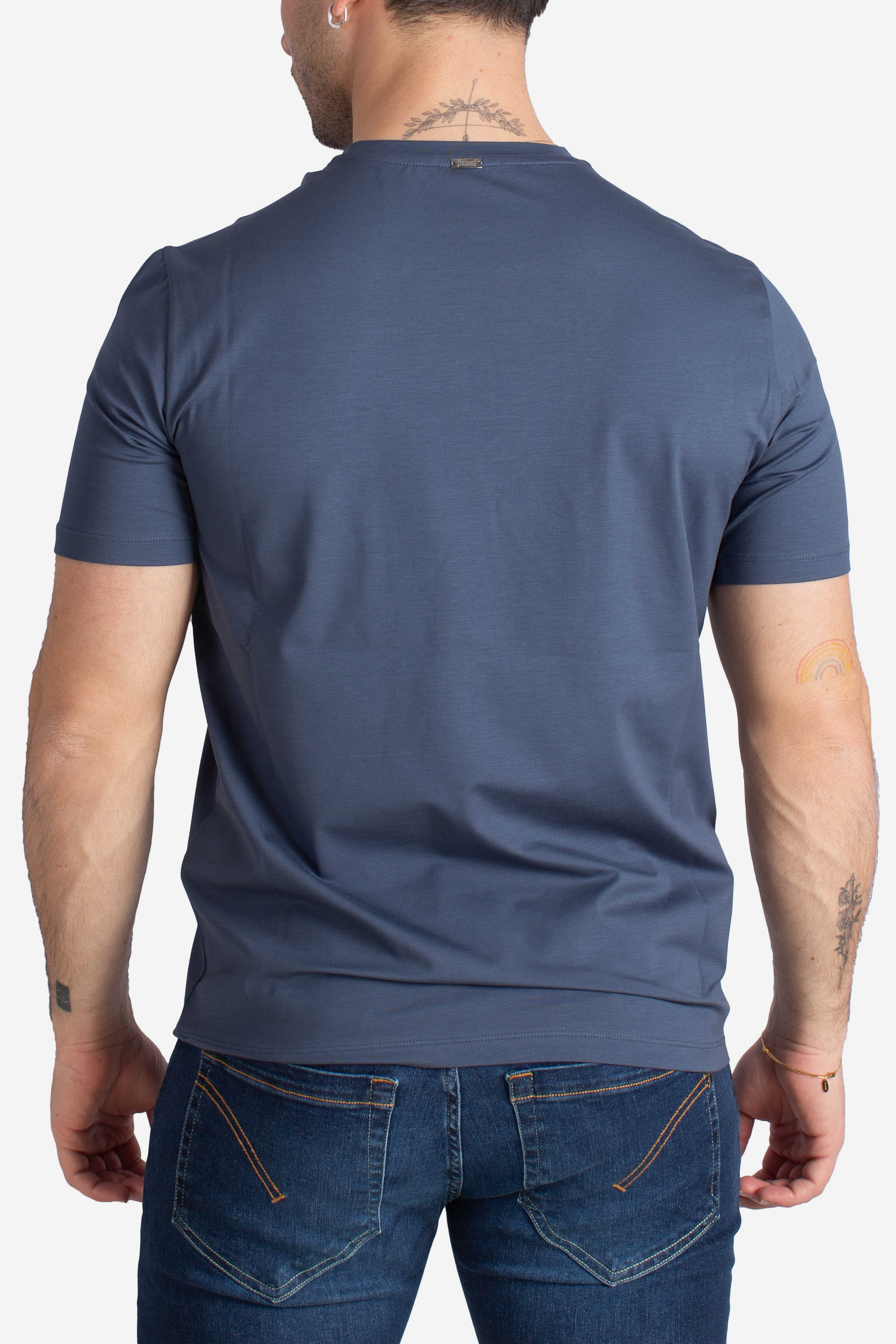 T-shirt in superfine cotton stretch blu balena chiaro