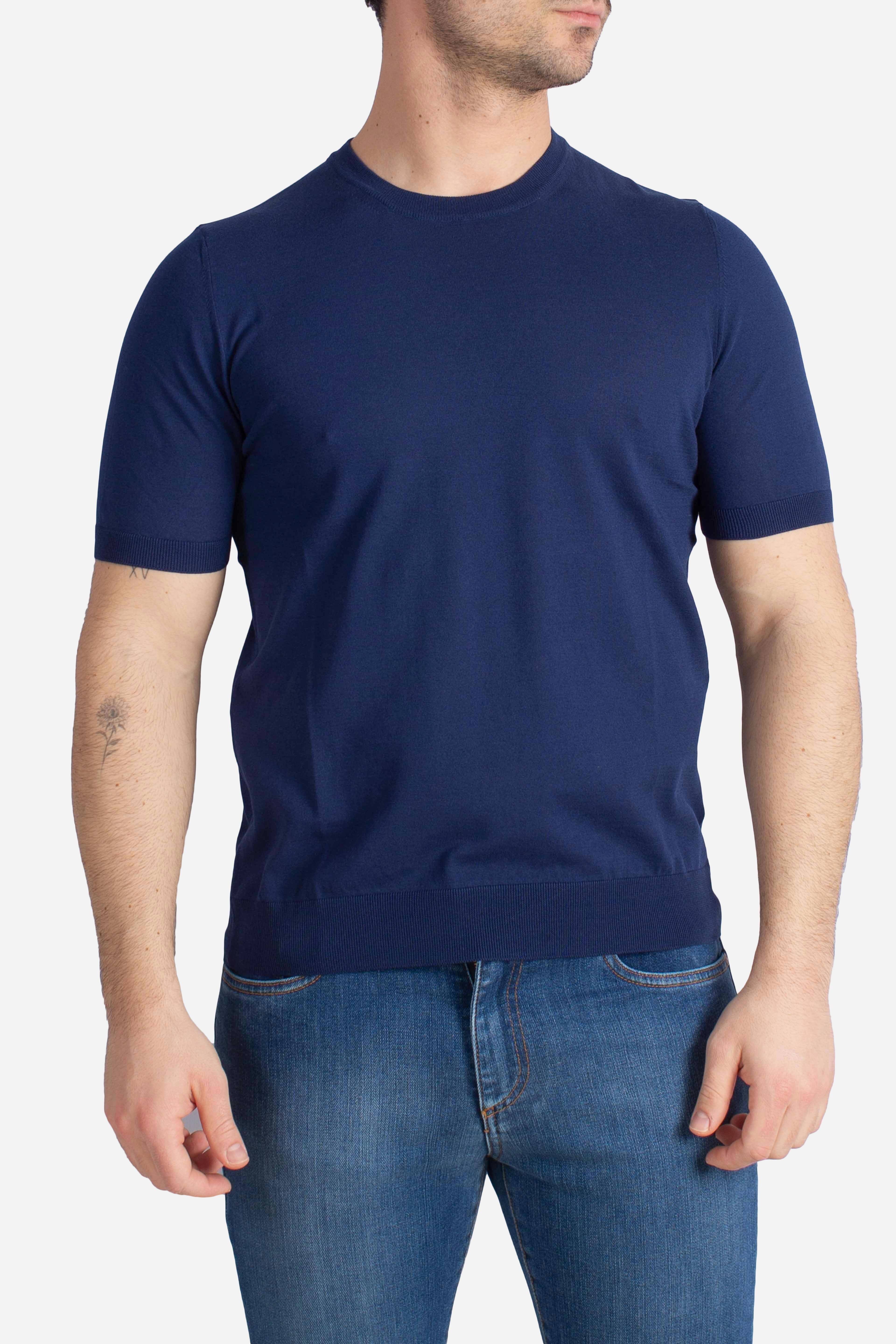 Maglia girocollo in cotone extra-fine blu royal