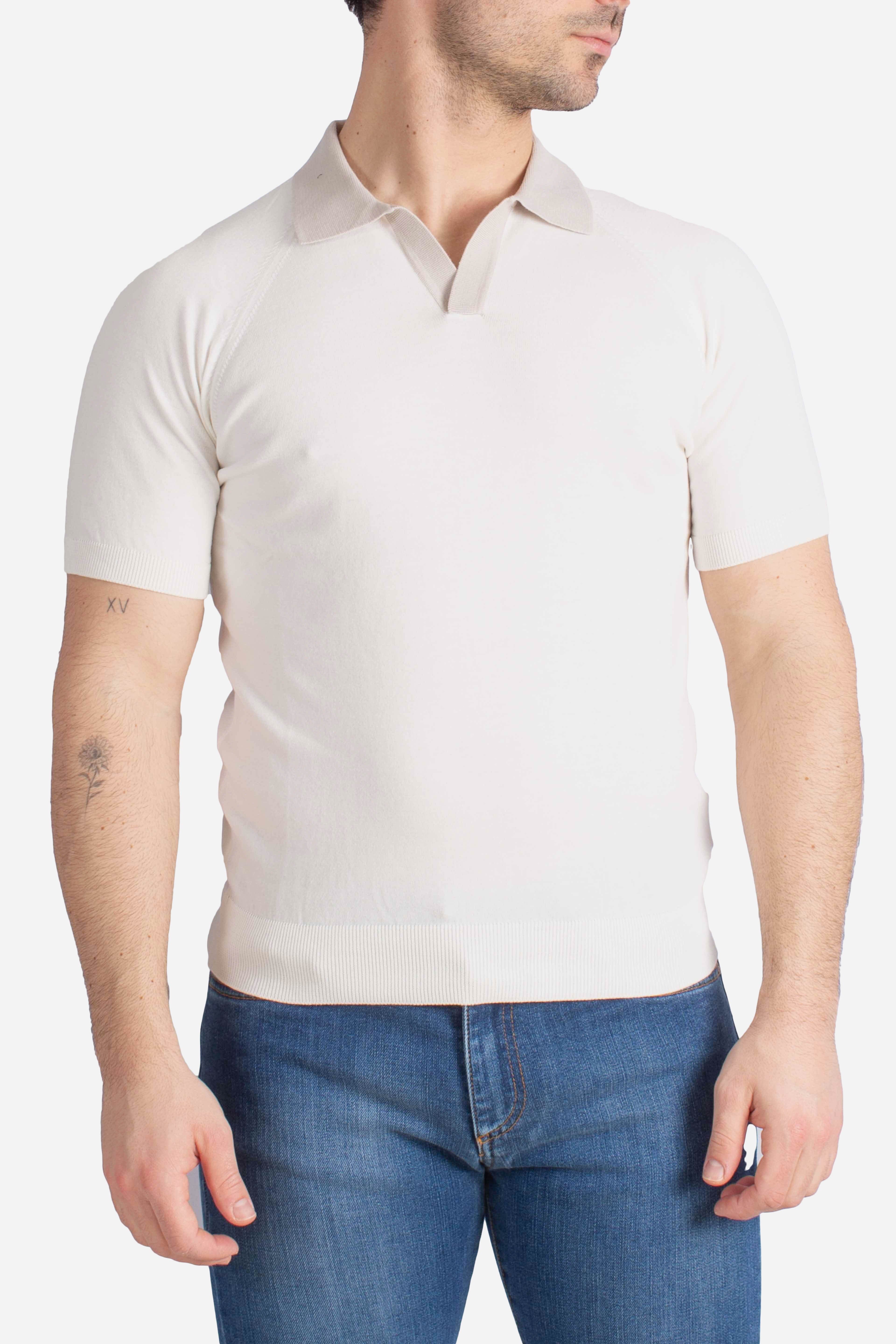 Polo organic cotton bianca con scollo a V