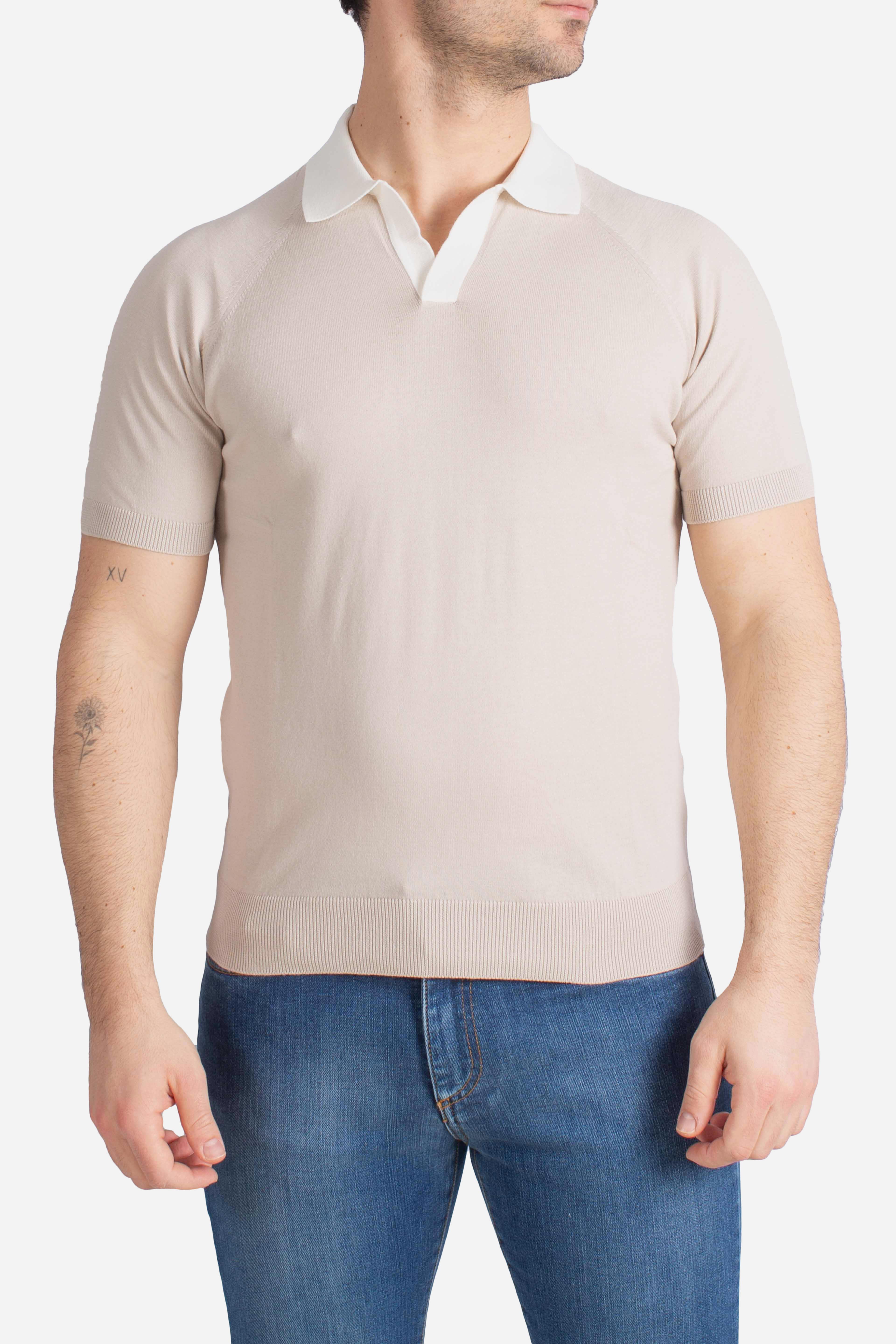 Polo organic cotton beige con scollo a V