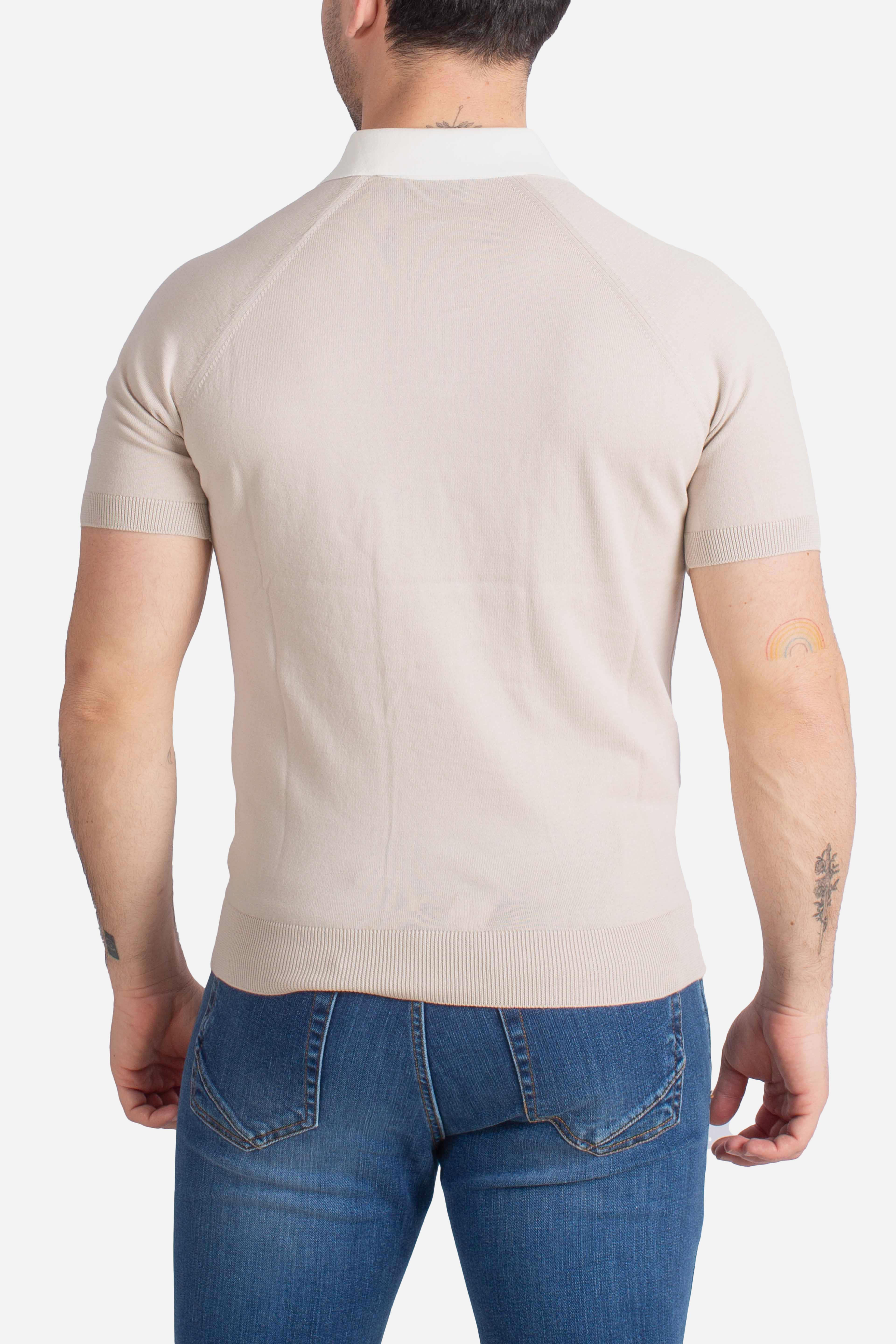 Polo organic cotton beige con scollo a V