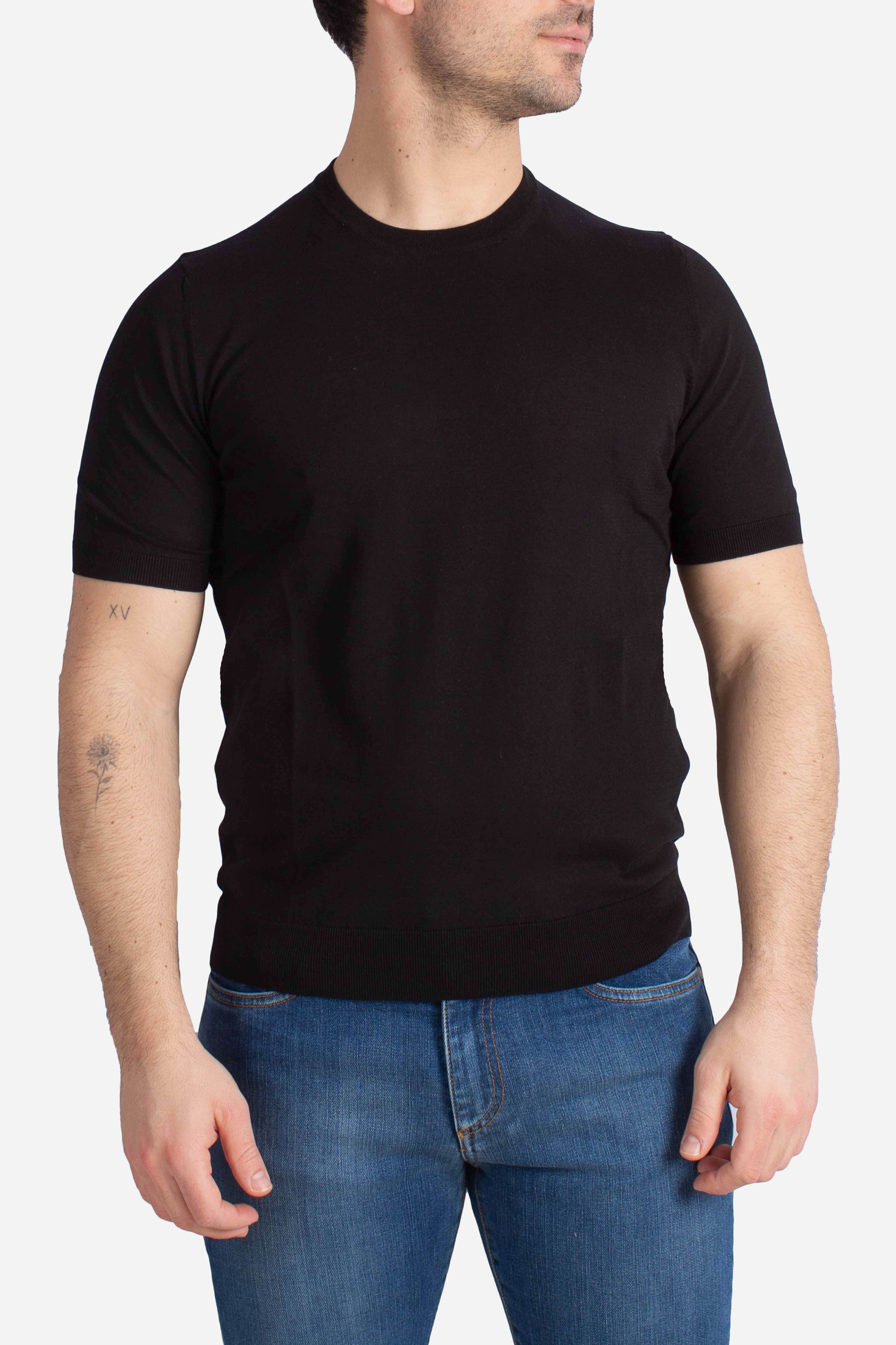 Maglia girocollo in cotone extra-fine nero