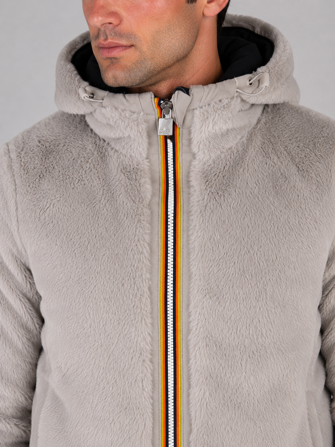 K-Way Giacca Uomo Jack light spancer fur double Reversibile con Cappuccio BLACK PURE-FUR