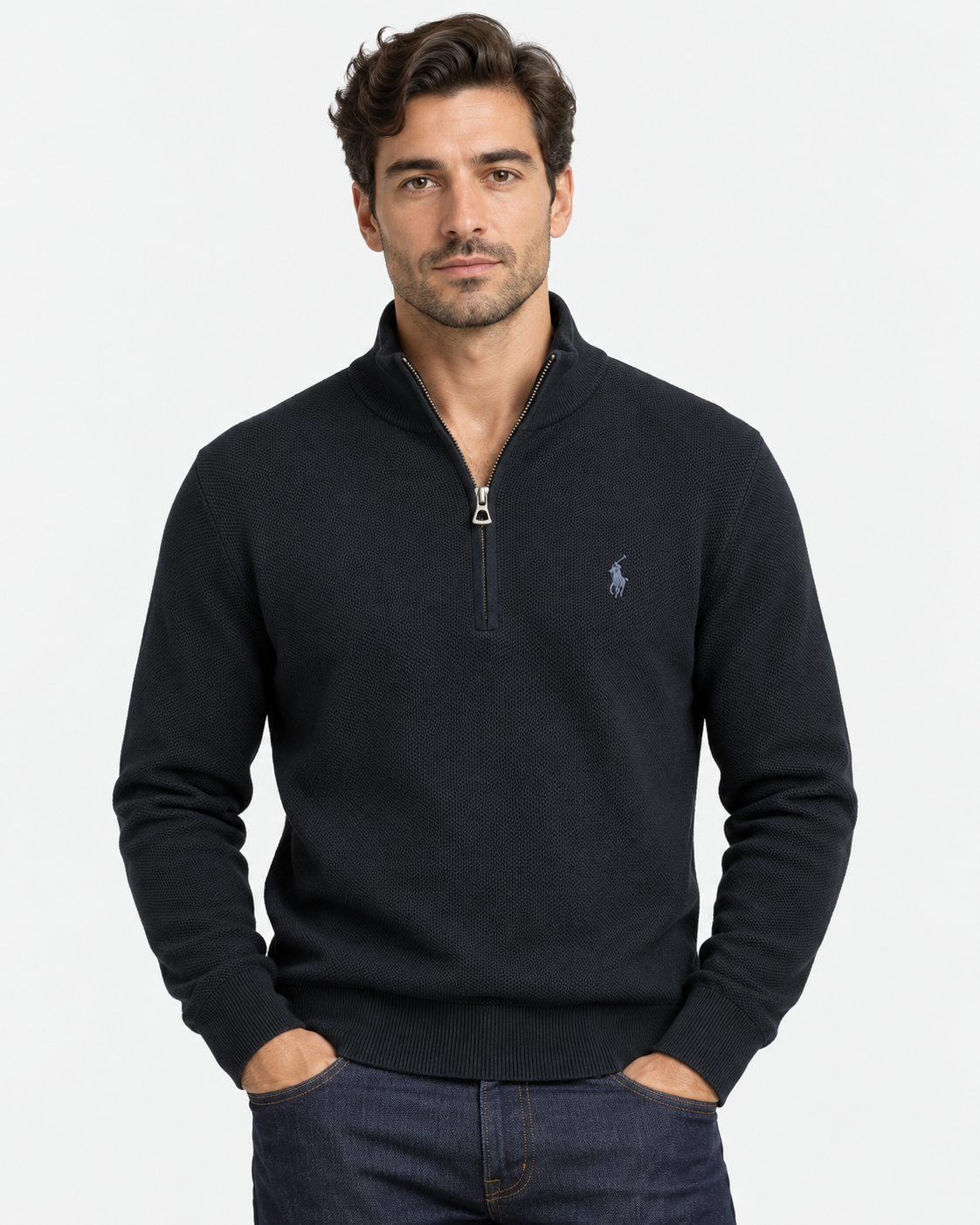 Polo Ralph Lauren Maglia Uomo Mezza Zip a Nido d’Ape Nera