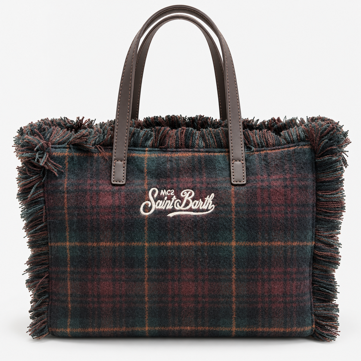 MC2 Saint Barth Borsa Donna Colette Tartan Verde Scuro e Bordeaux