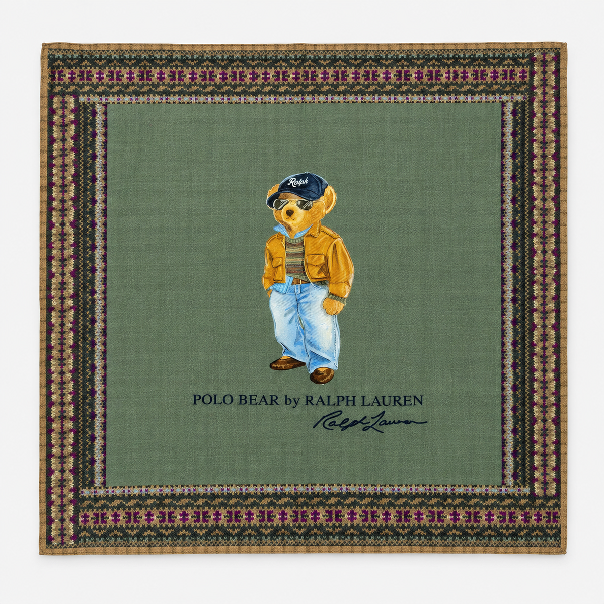 Polo Ralph Lauren Sciarpa Donna Quadrata Polo Bear in Lana Verde