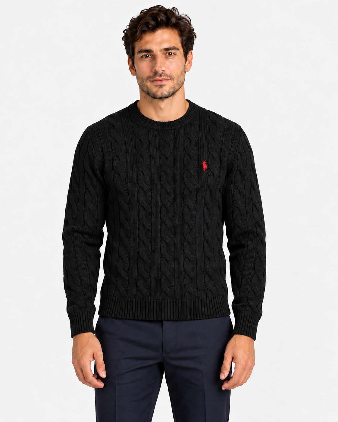 Polo Ralph Lauren Maglia Uomo a Trecce Black in Cotone