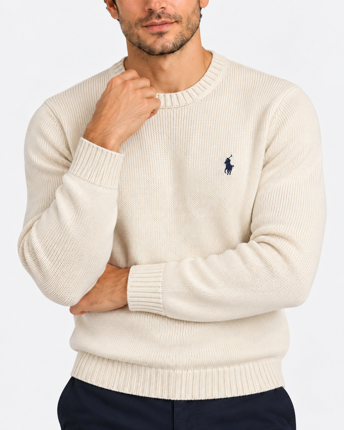 Polo Ralph Lauren Maglione Uomo Girocollo in Cotone Cream