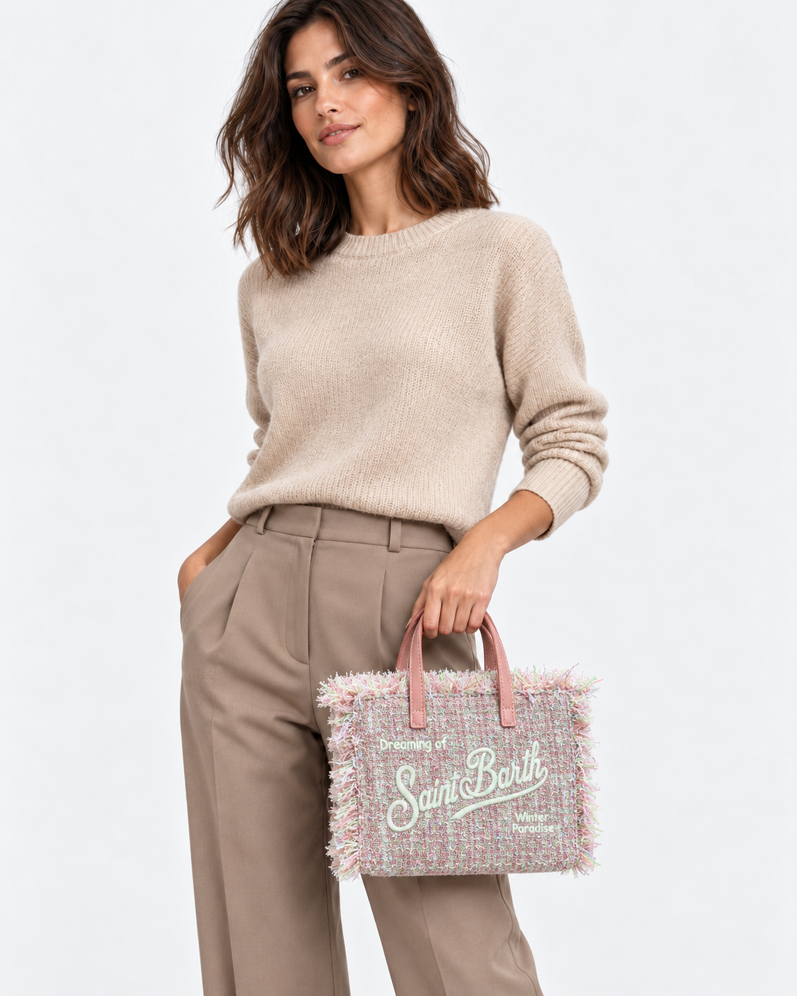 MC2 Saint Barth Borsa Donna Vanity Mini Tweed Lurex Rosa con Tracolla