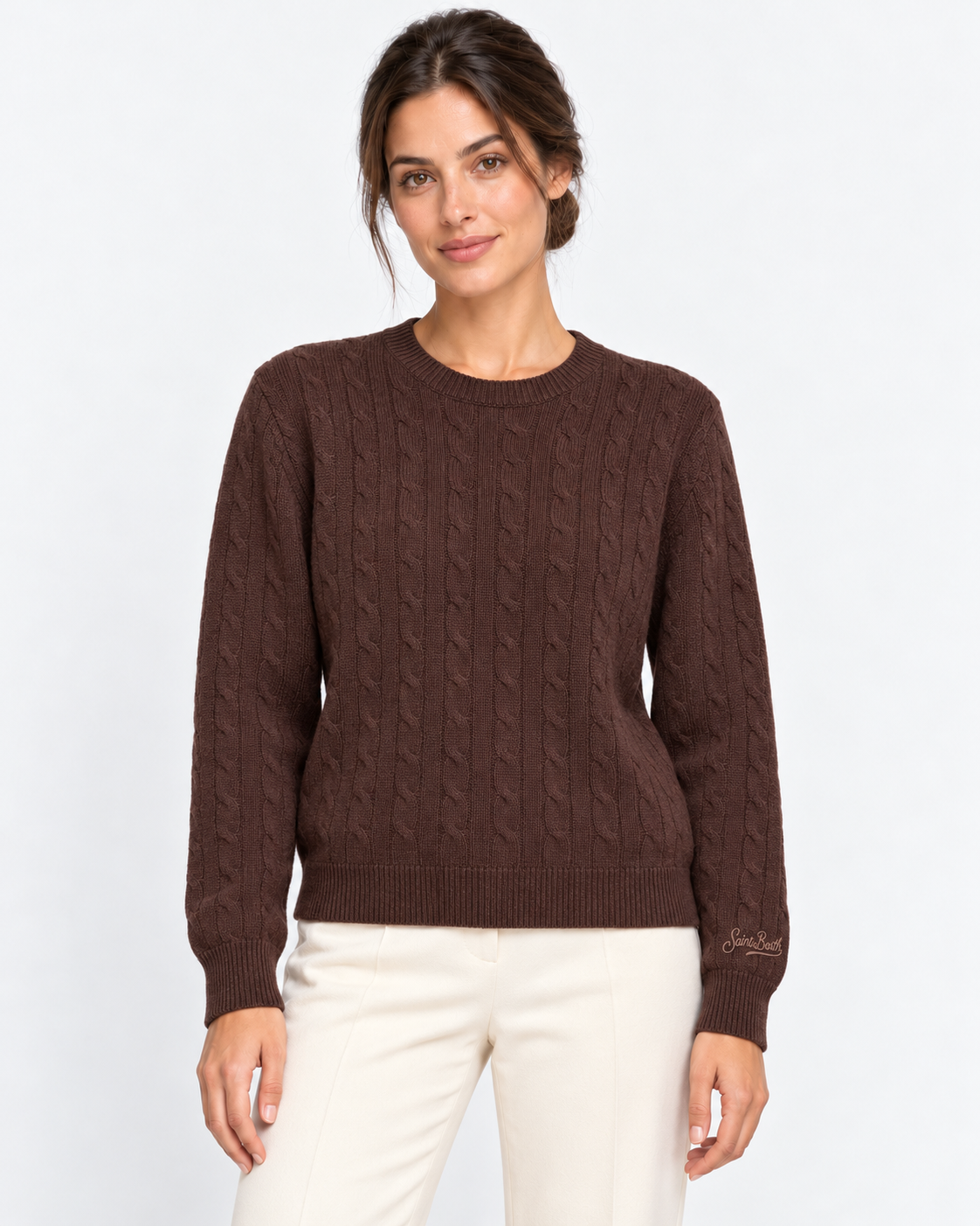 MC2 Saint Barth Maglia Donna Sorbonne a Trecce in Lana Marrone