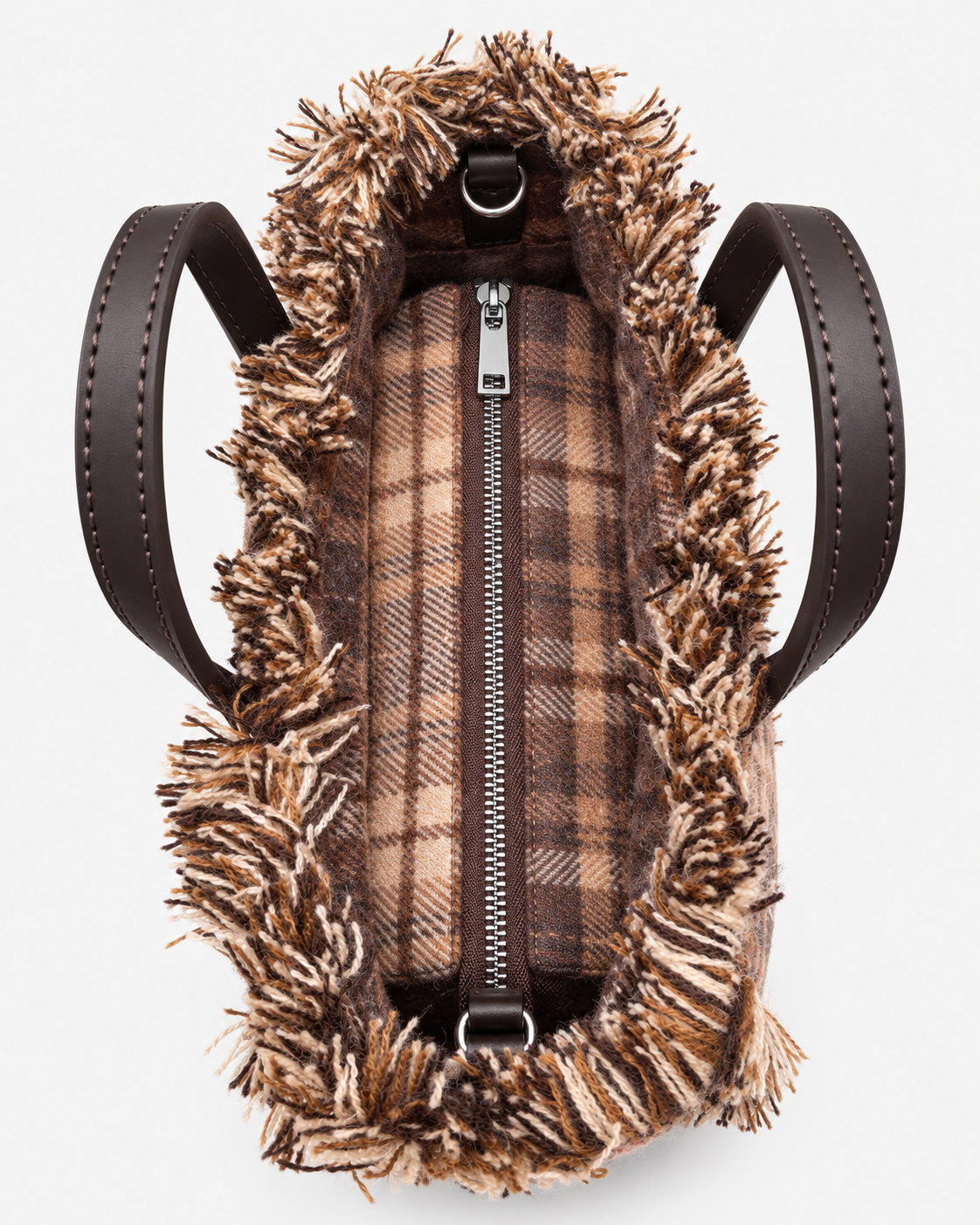 MC2 Saint Barth Borsa Donna Vanity Mini Tartan Marrone con Frange