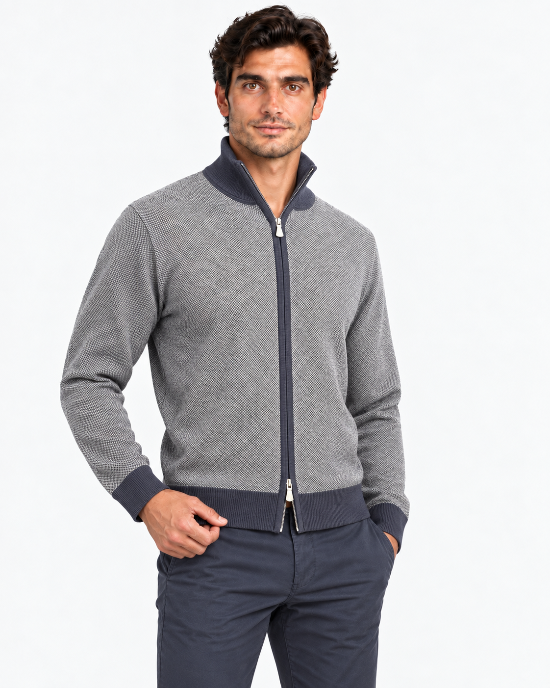 Gran Sasso Cardigan uomo in lana vergine grigio