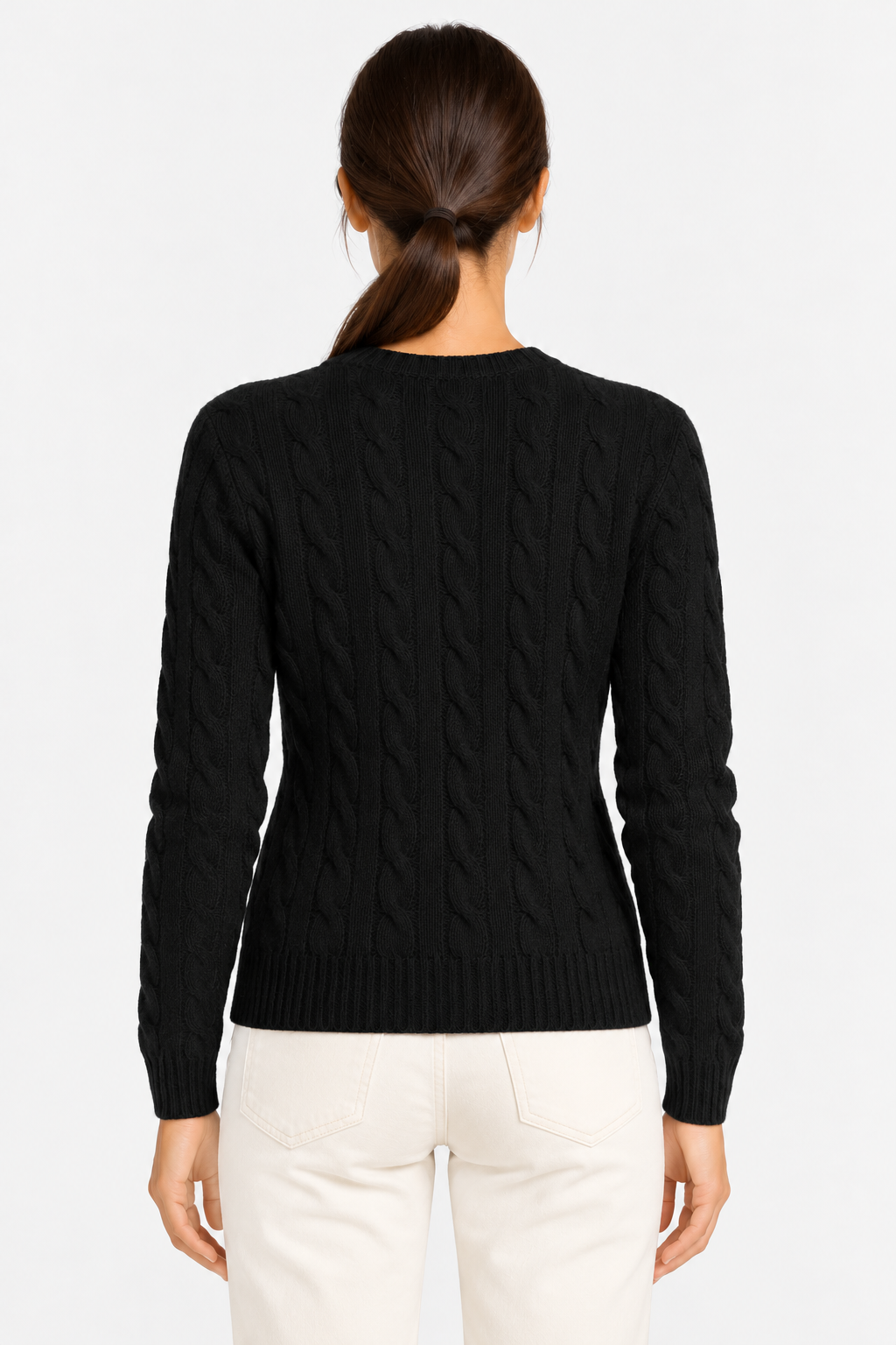 Girocollo in lana e cashmere a trecce black