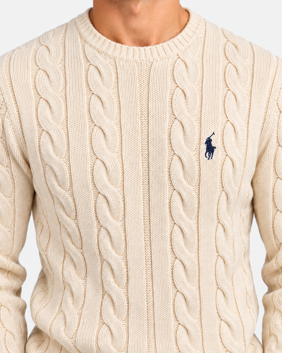 Polo Ralph Lauren Maglione Uomo in Cotone a Trecce Cream