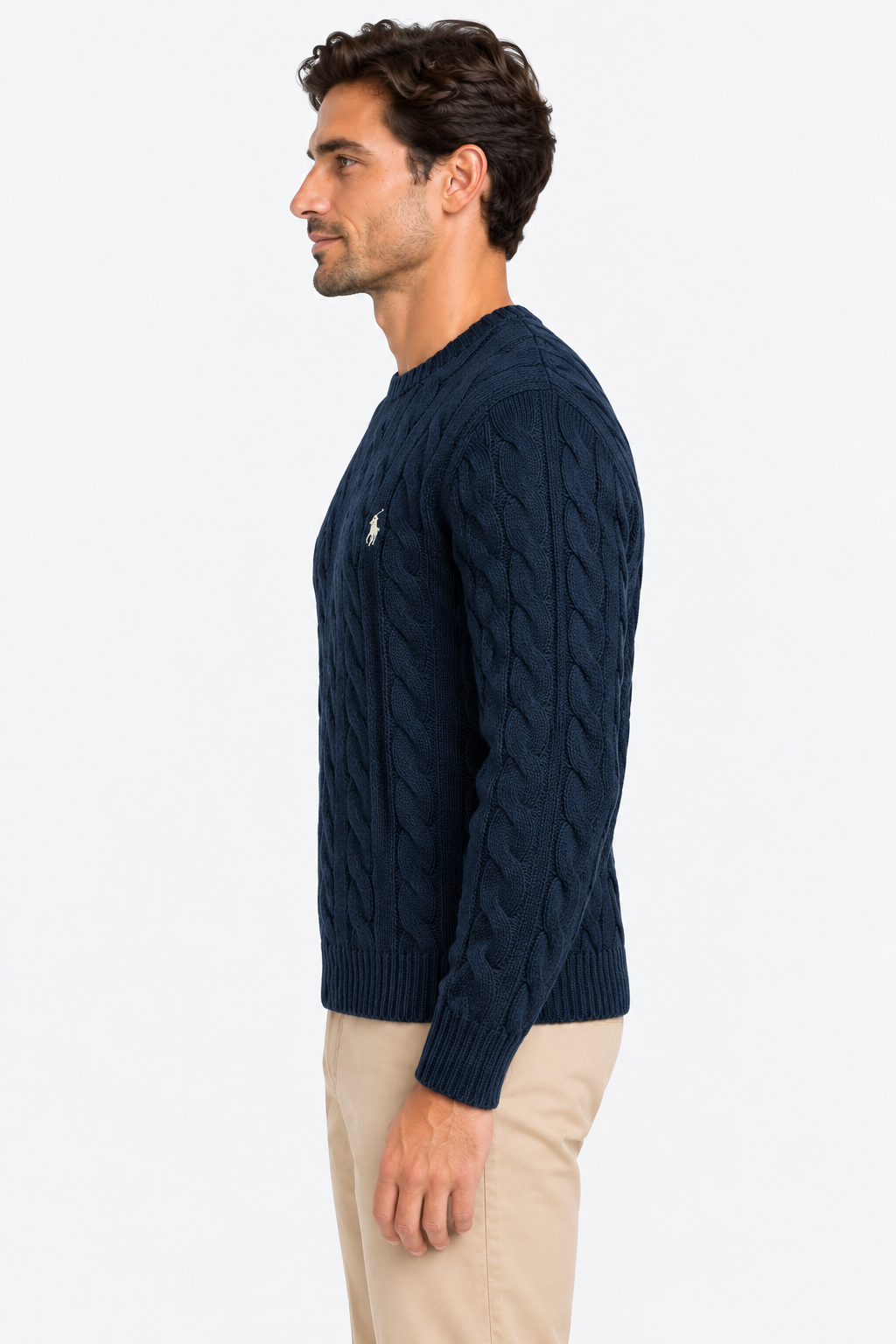 Polo Ralph Lauren Maglia Uomo a Trecce Navy in Cotone