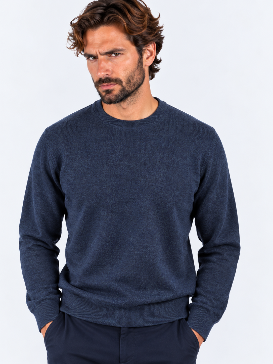 Gran Sasso Girocollo uomo in lana vergine blu navy