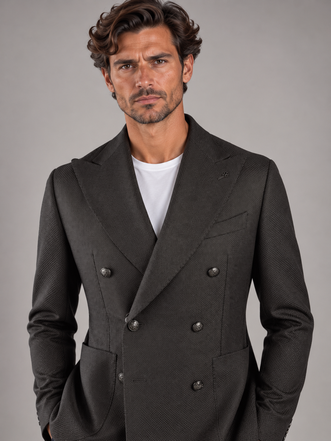 Tagliatore giacca uomo monopetto montecarlo in lana vergine super 100's nero