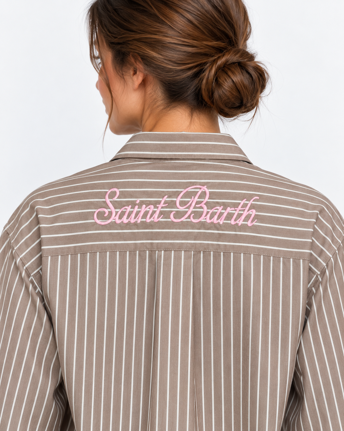 MC2 Saint Barth Camicia Donna Meredith a Righe Tortora e Bianche