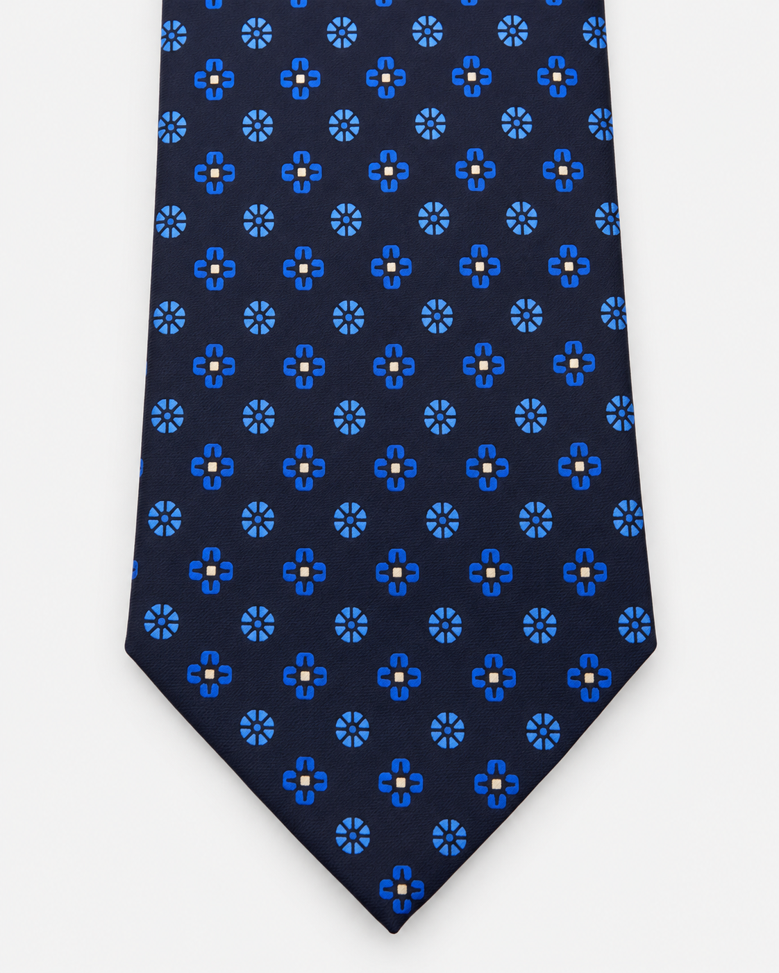 Fefè Cravatta Uomo in Seta Blu Navy con Doppia Fantasia Floreale
