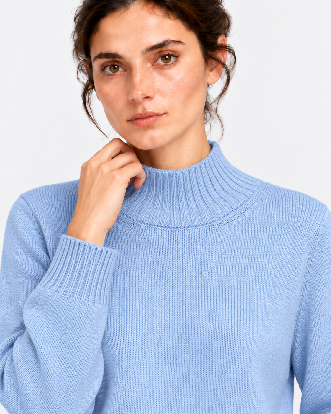 Gran Sasso Maglia Lupetto Donna Celeste in Lana Vergine