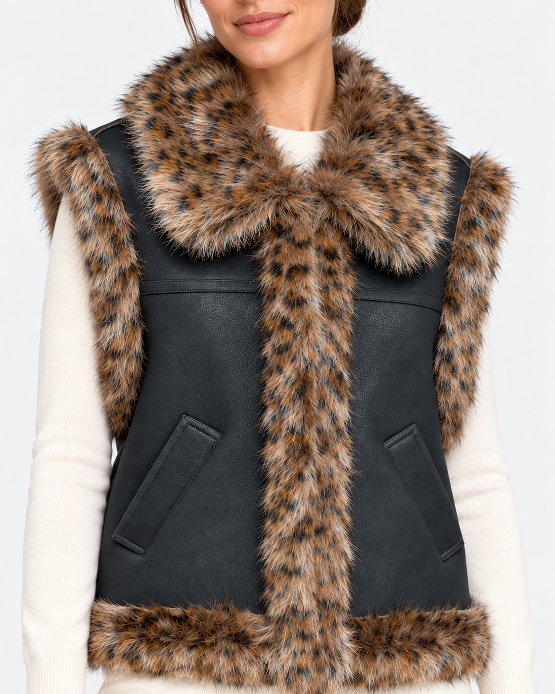 MC2 Saint Barth Gilet Donna Hesketh Nero con Dettagli Animalier