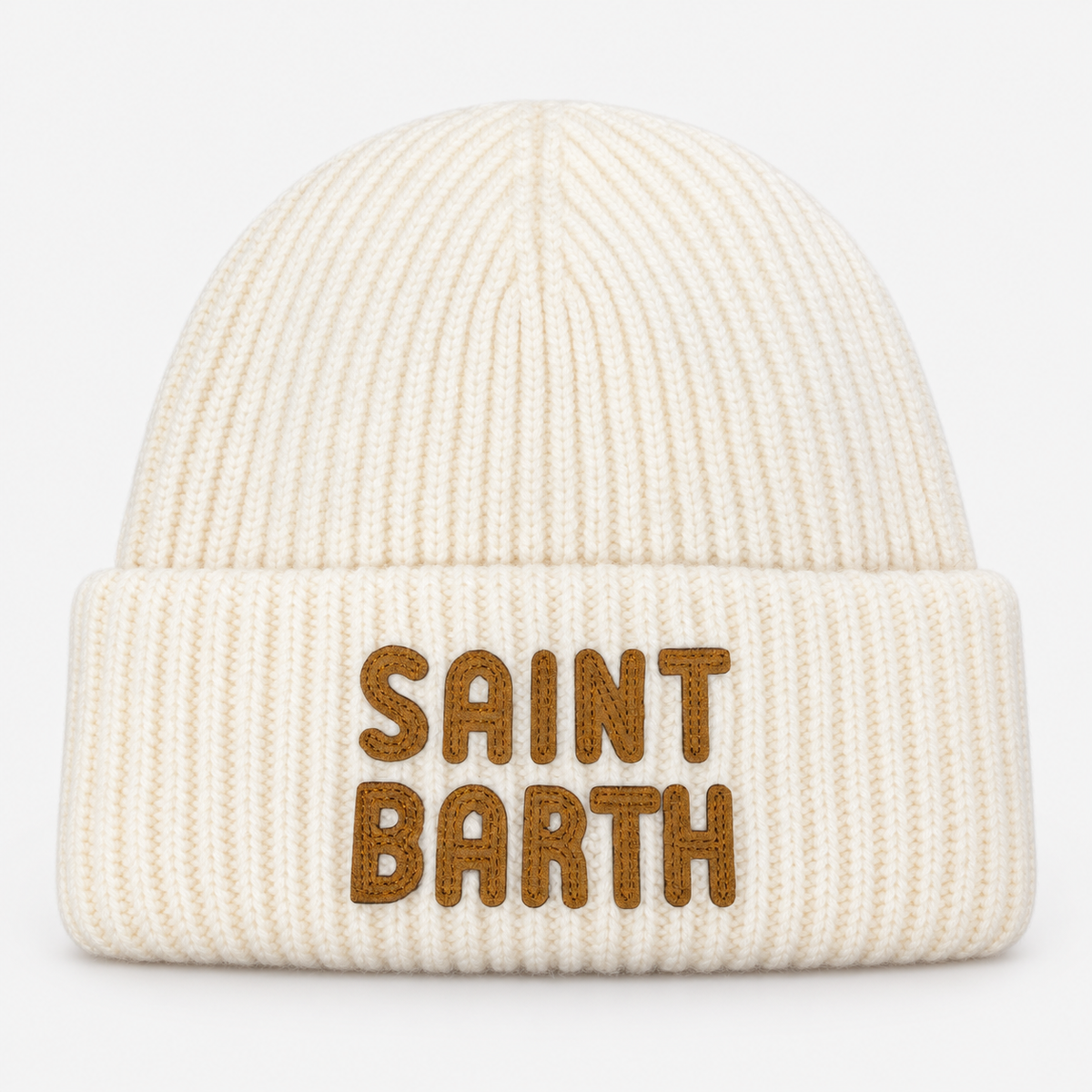 MC2 Saint Barth Berretto Donna Berry Panna con Logo Cuoio
