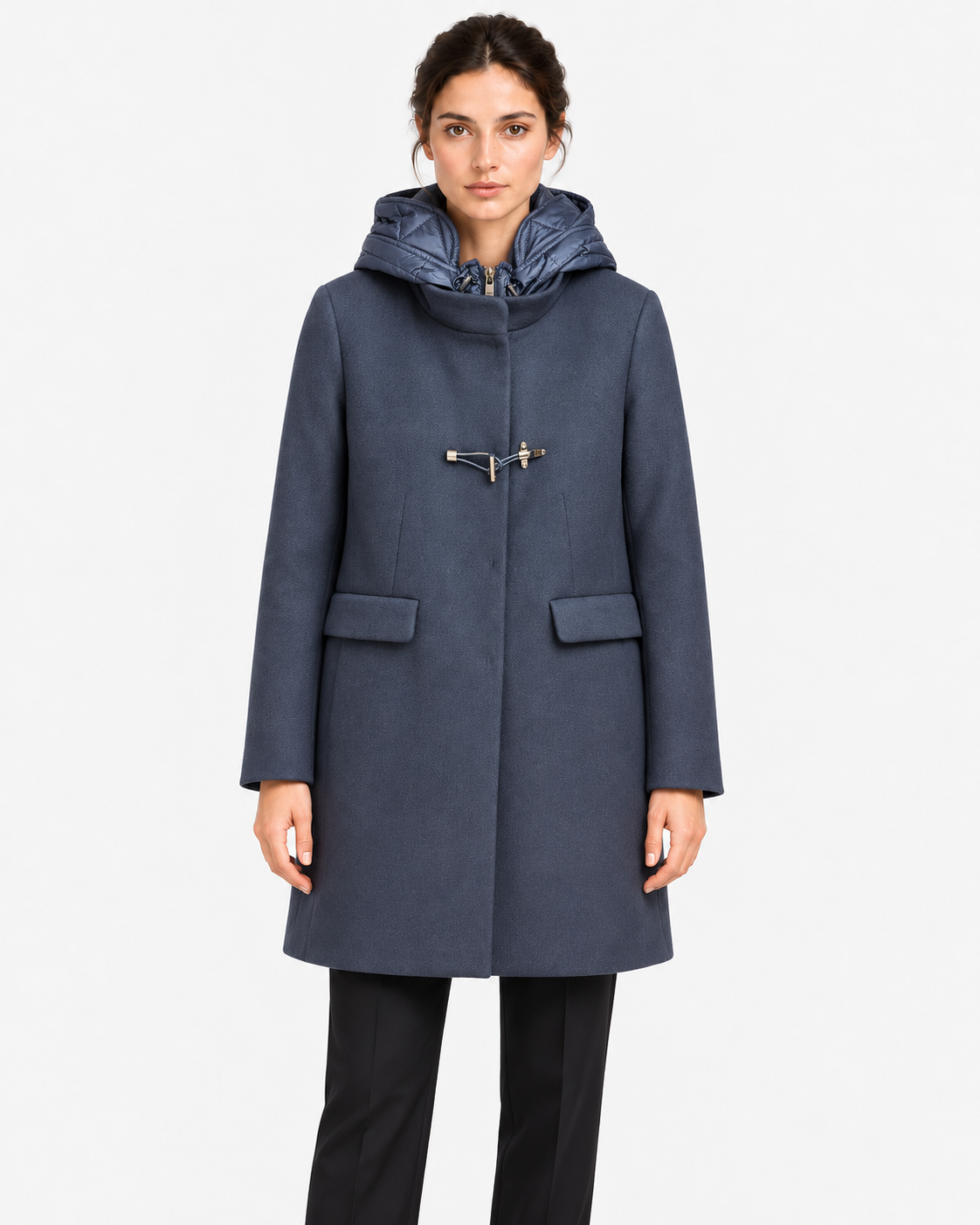 Fay Toggle Coat Donna Blu in Lana e Cashmere con Cappuccio