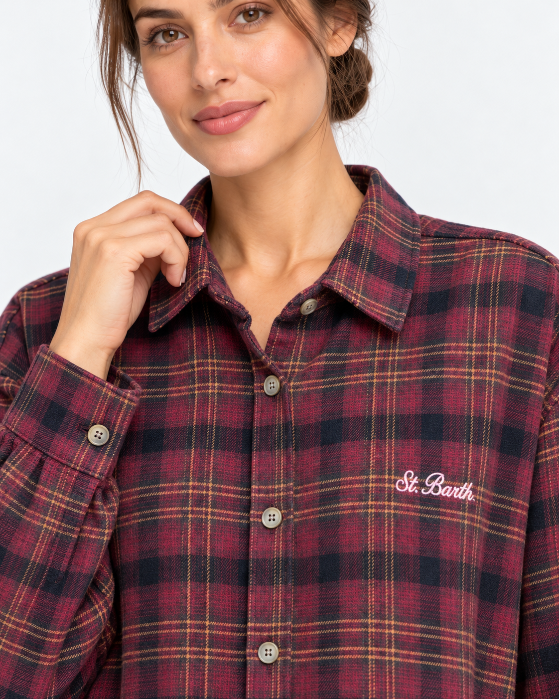 MC2 Saint Barth Camicia Donna Lully Hello Kitty Tartan Bordeaux