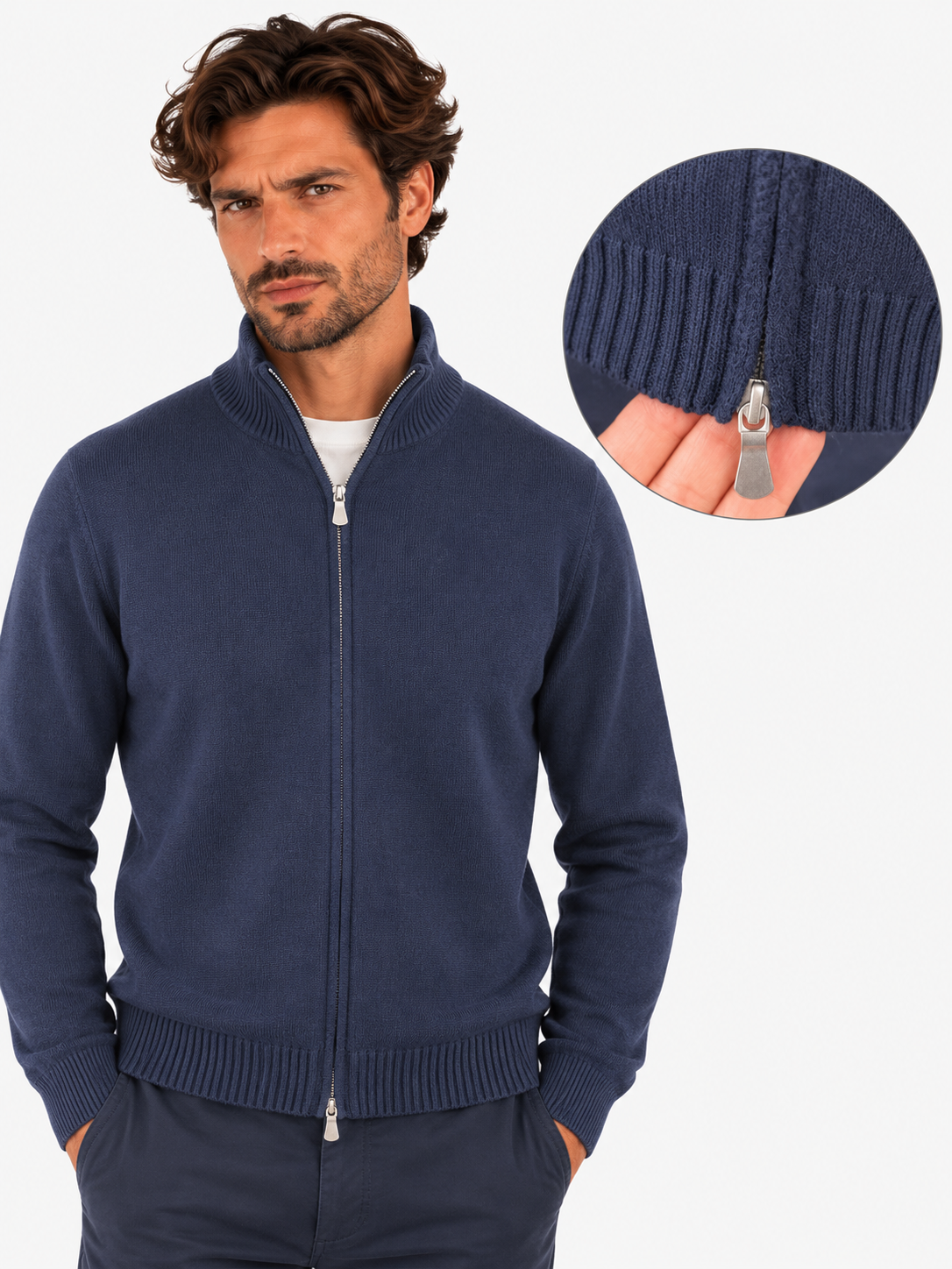 Gran Sasso Full zip uomo in cashmere blu