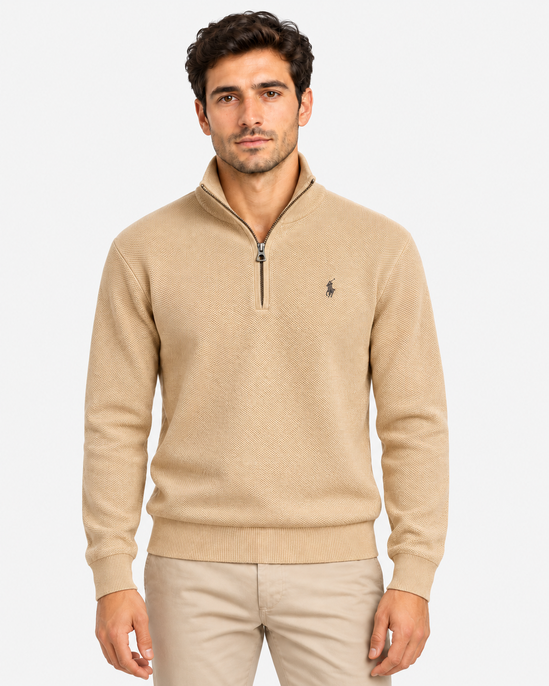 Polo ralph lauren maglia zip brown