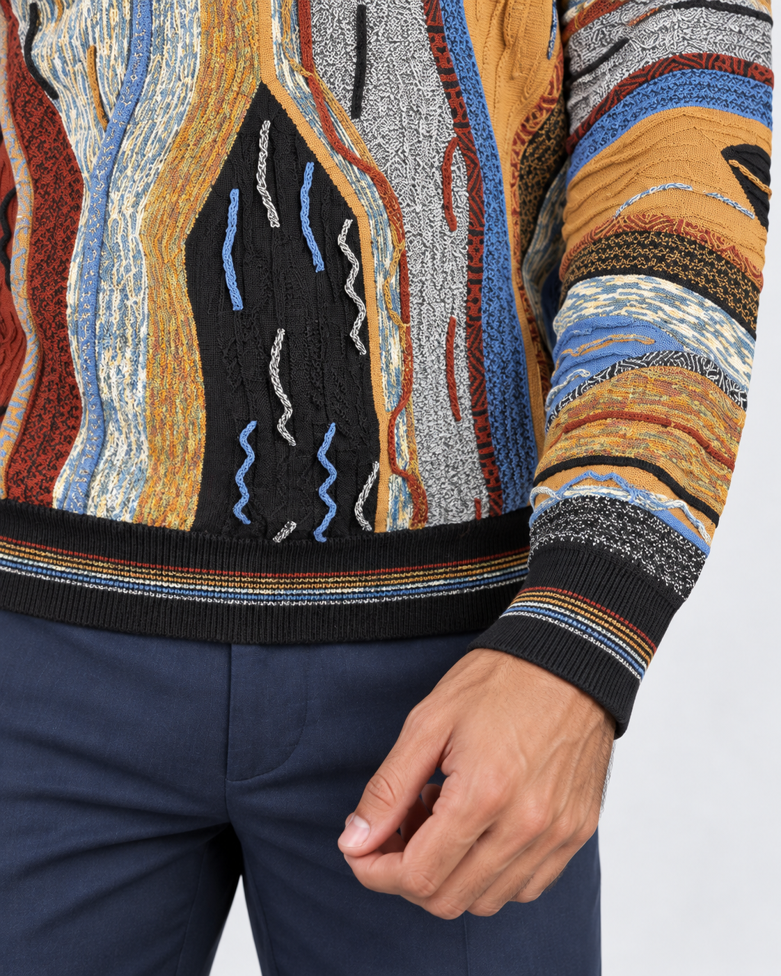 Lorenzoni Maglia girocollo uomo fantasia multicolore in misto lana