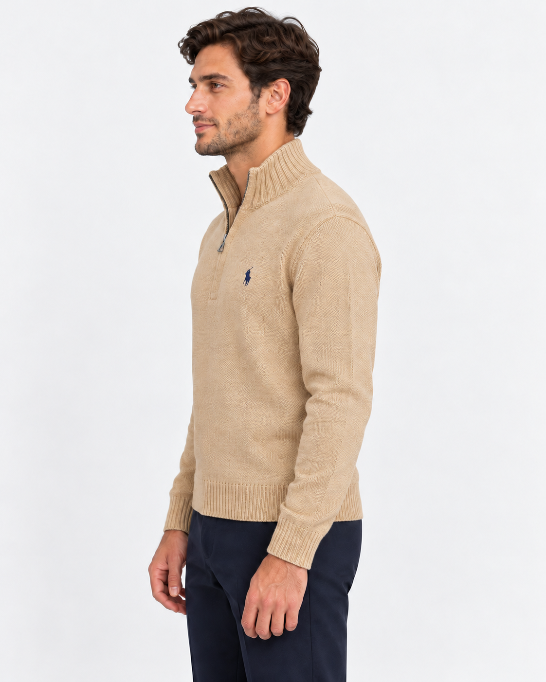 Polo Ralph Lauren Maglione Uomo Mezza Zip in Cotone Brown