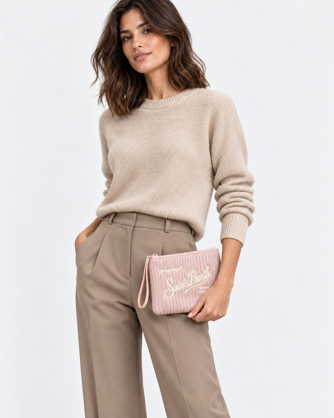 MC2 Saint Barth Pochette Donna Aline Tricot Rosa a Coste