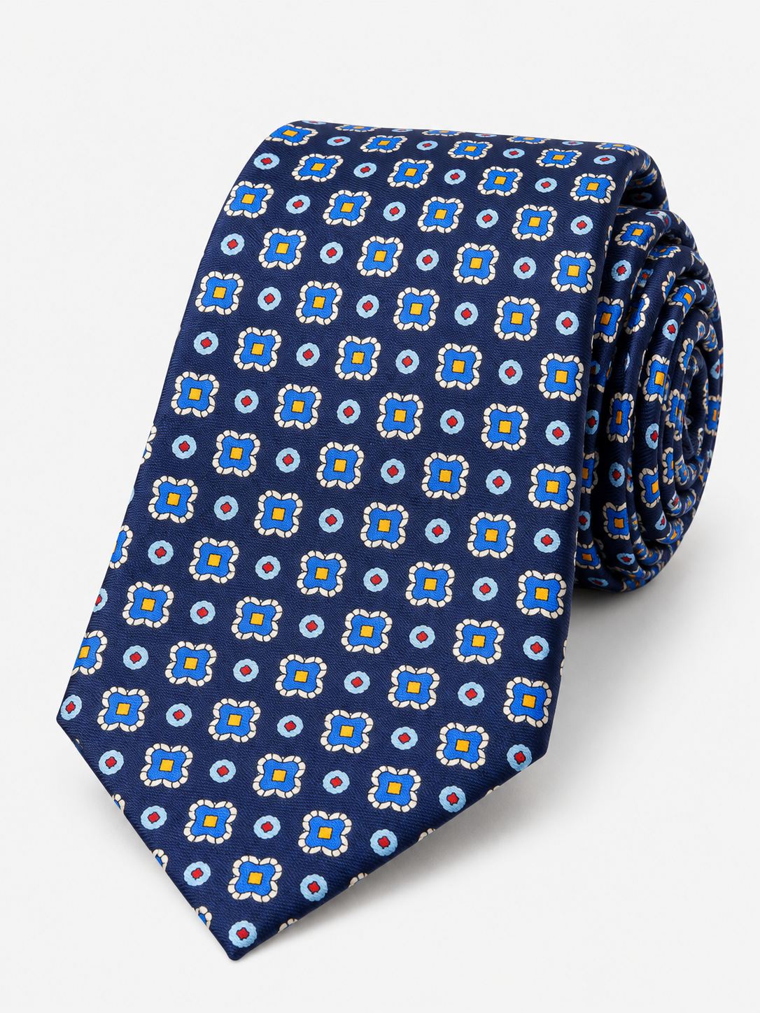 Fefè Cravatta Uomo in Seta Blu con Fantasia Floreale