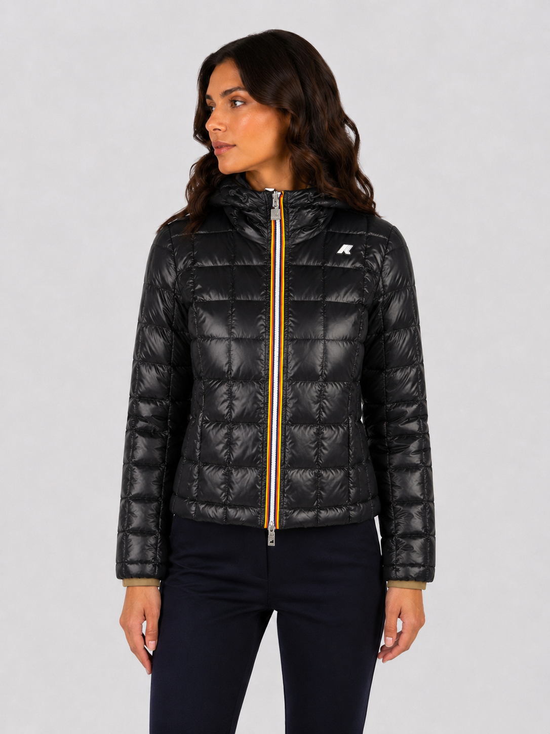 K-WAY GIUBBOTTO DONNA LILY STRETCH THERMO DOUBLE GREEN ARMY BLACK PURE