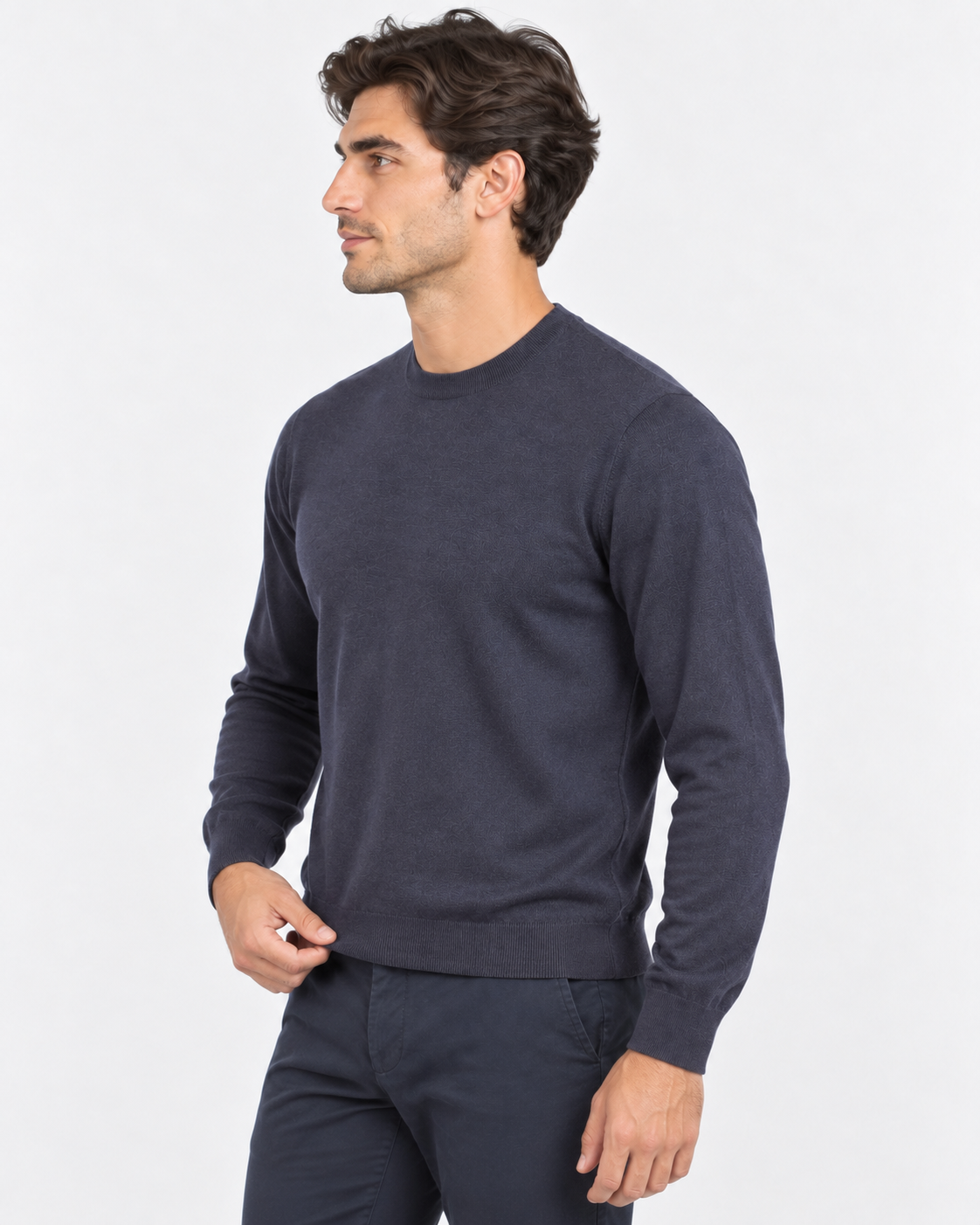 Gran Sasso men's crew neck in dark blue extrafine wool
