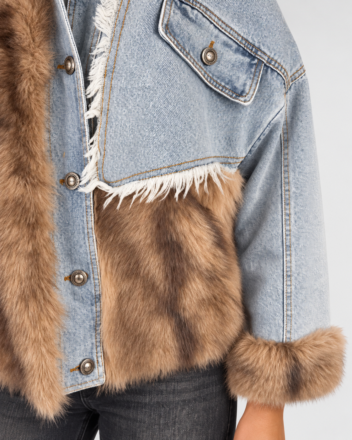 Dixie giubbotto donna in denim chiaro ed ecopelliccia