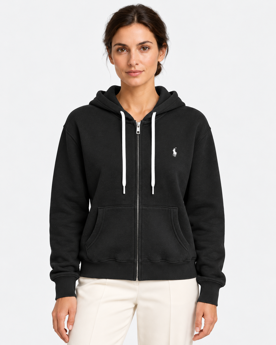 Polo Ralph Lauren Felpa Donna Nera con Cappuccio e Zip