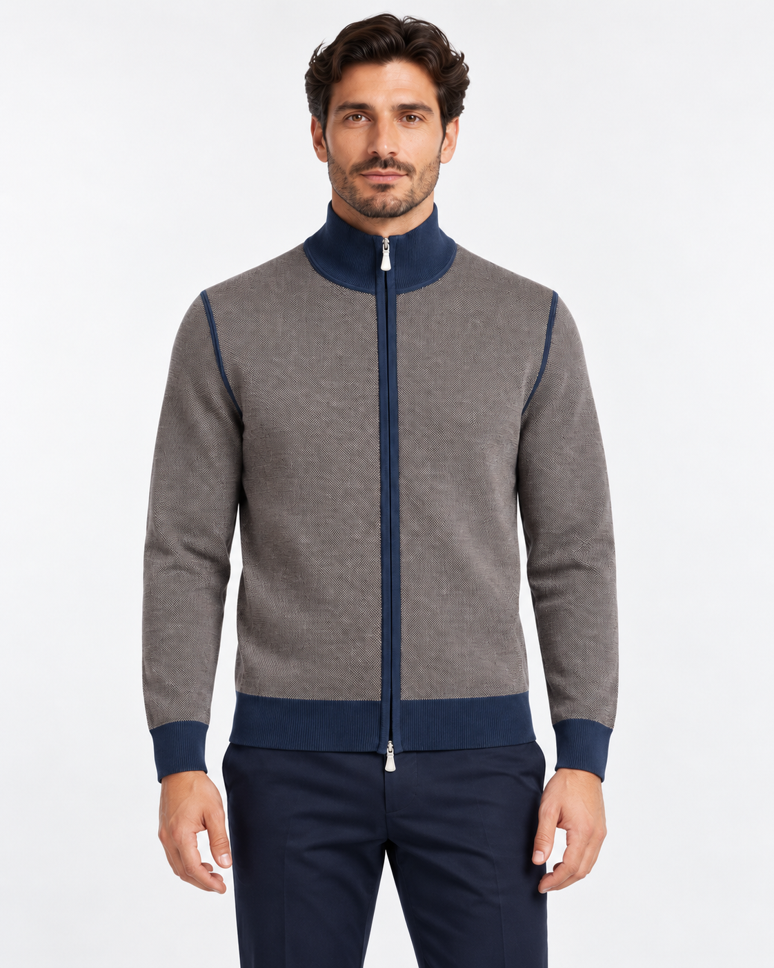 Gran Sasso Cardigan uomo in lana vergine moro blu