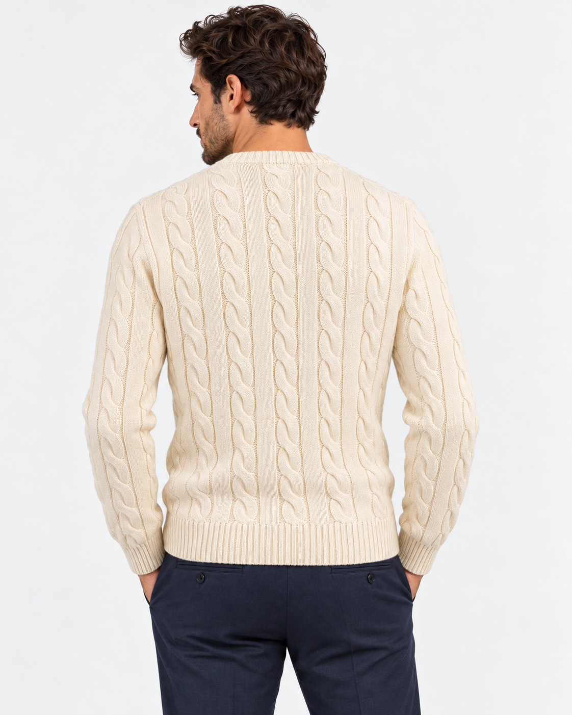 Polo Ralph Lauren Maglione Uomo in Cotone a Trecce Cream