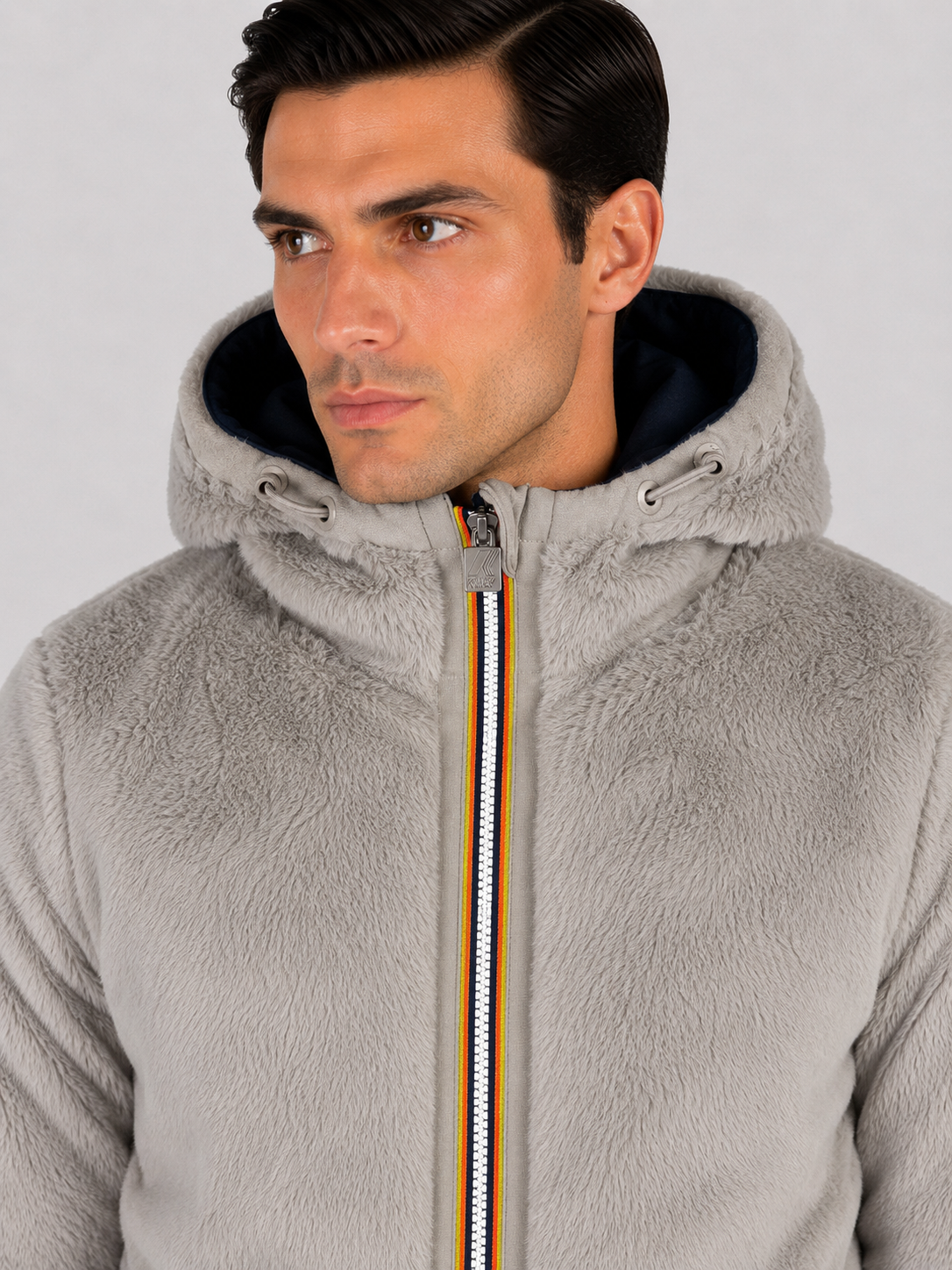 K-Way giubbotto felpato Uomo Jack light spancer fur double Reversibile con Cappuccio BLUE DEPTH - FUR