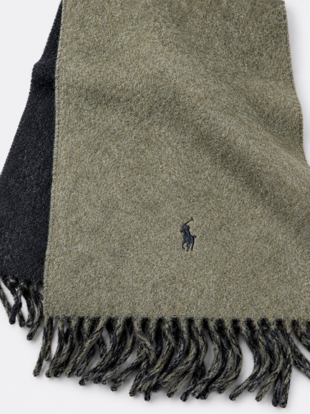 Polo Ralph Lauren Sciarpa Uomo Verde in Lana Riciclata con Frange