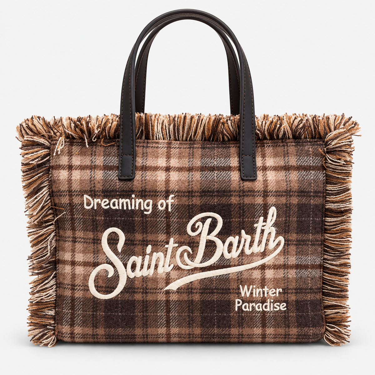 MC2 Saint Barth Borsa Donna Colette Tartan Marrone con Frange