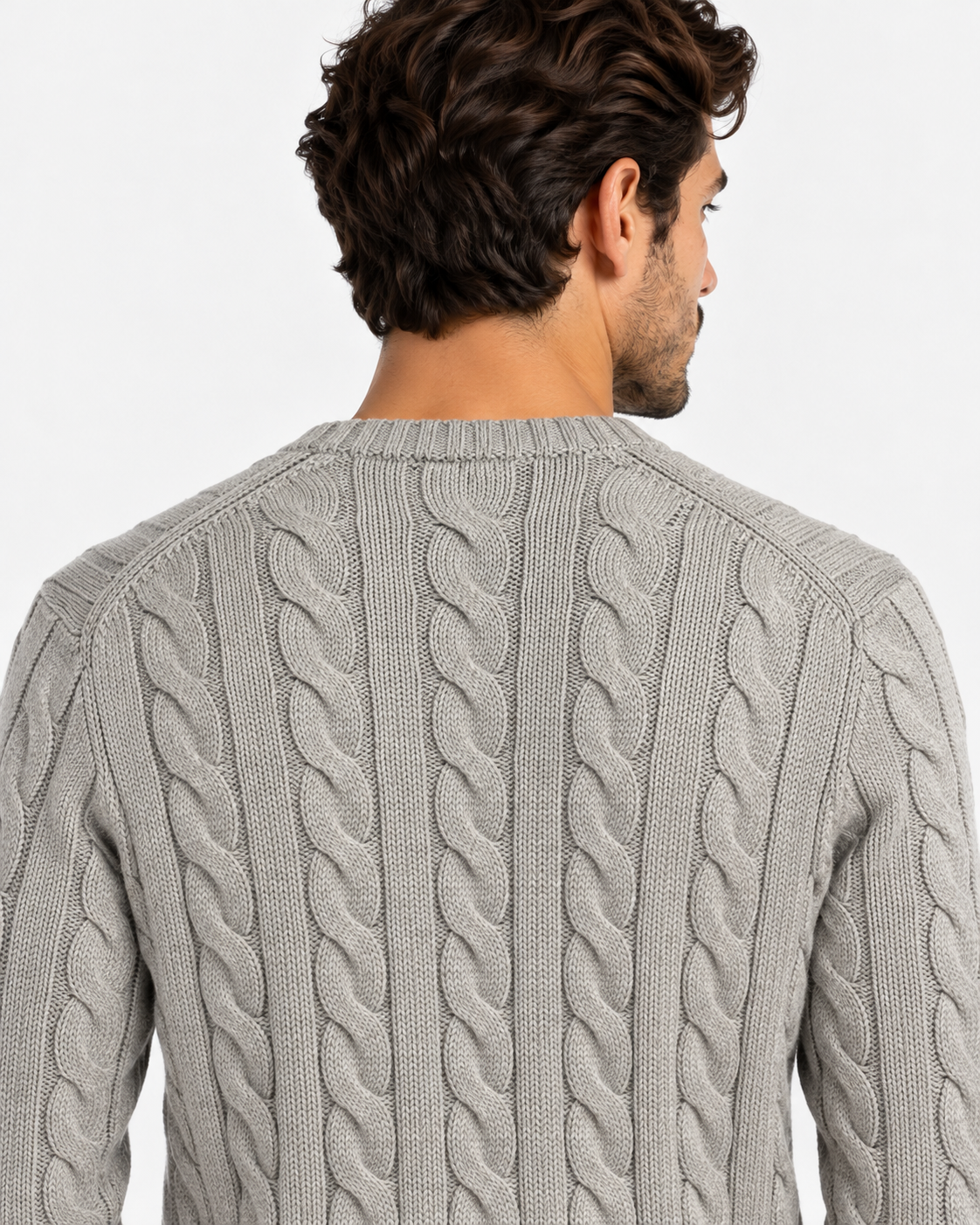 Polo Ralph Lauren Maglia Uomo a Trecce Grigia in Cotone