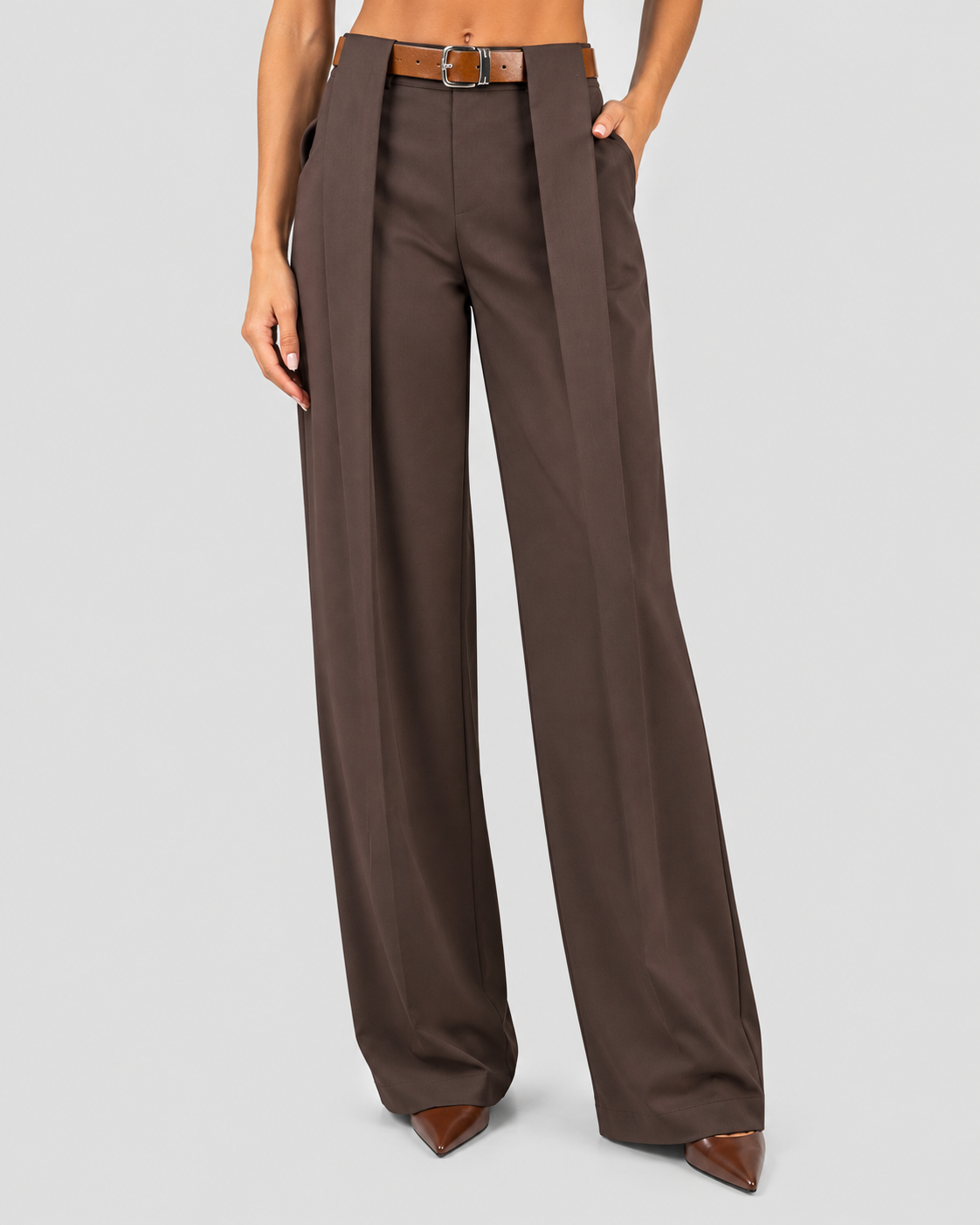 Dixie pantalone donna palazzo marrone con cintura