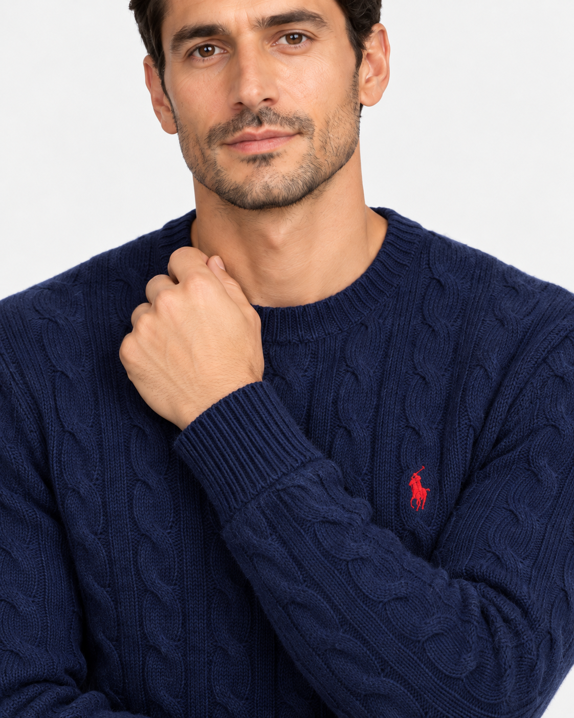 Polo Ralph Lauren Maglia Uomo Navy in Lana e Cashmere a Trecce