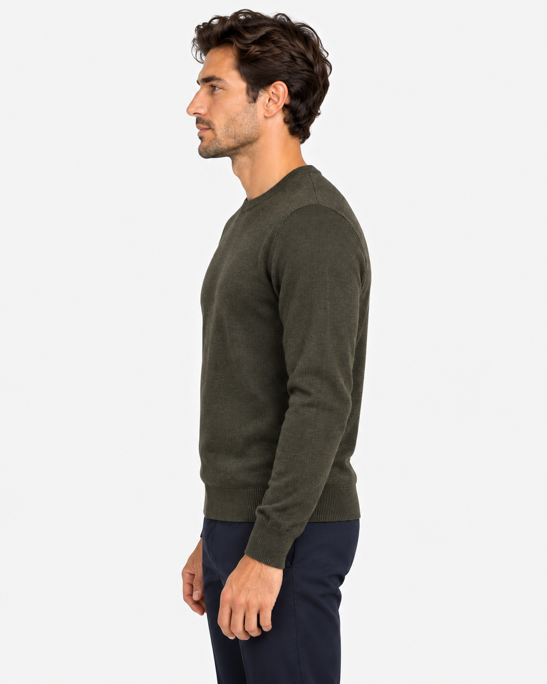 Gran Sasso Maglia Uomo Girocollo in Lana Verde Bosco