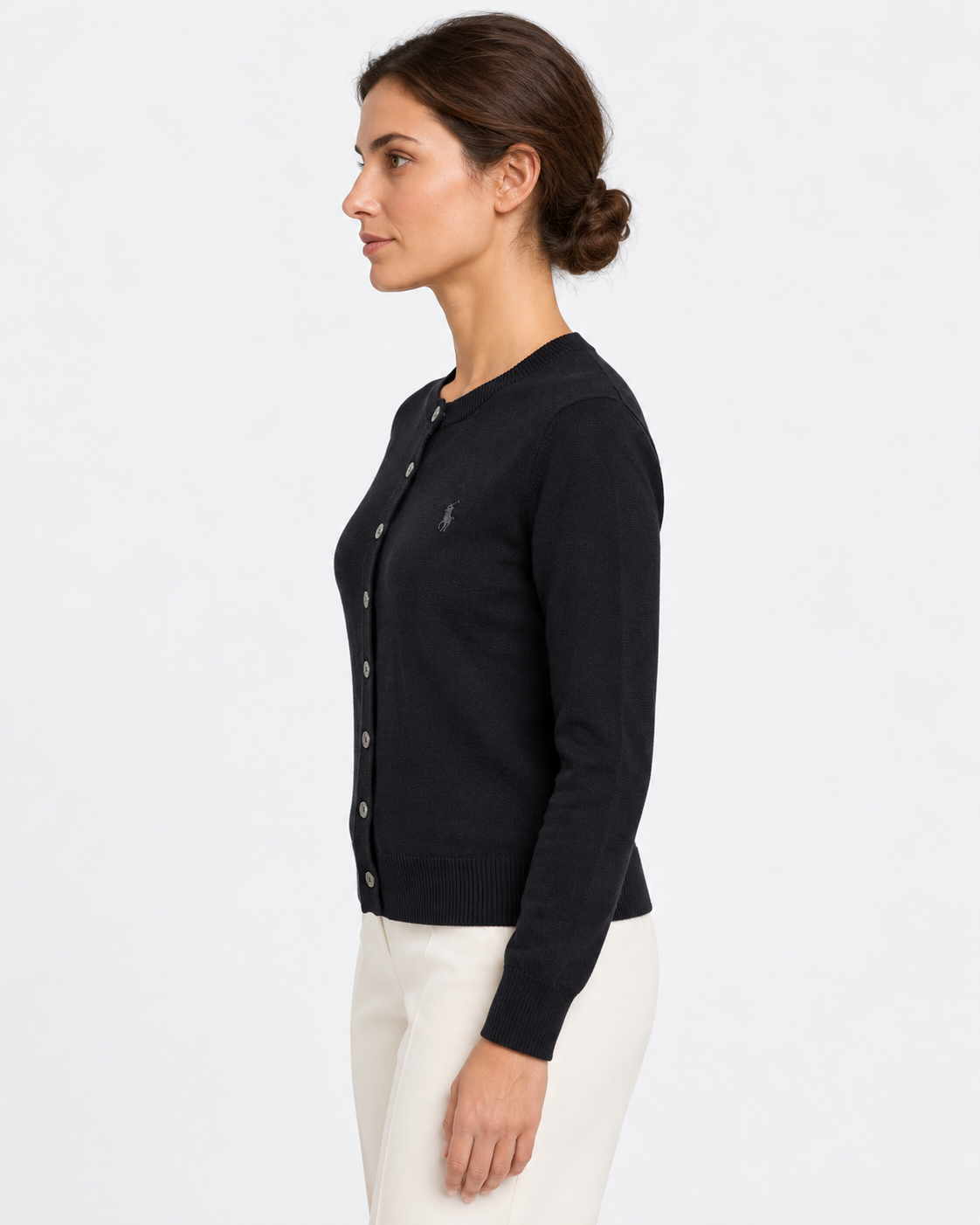 Polo Ralph Lauren Cardigan Donna Girocollo in Lana Nero