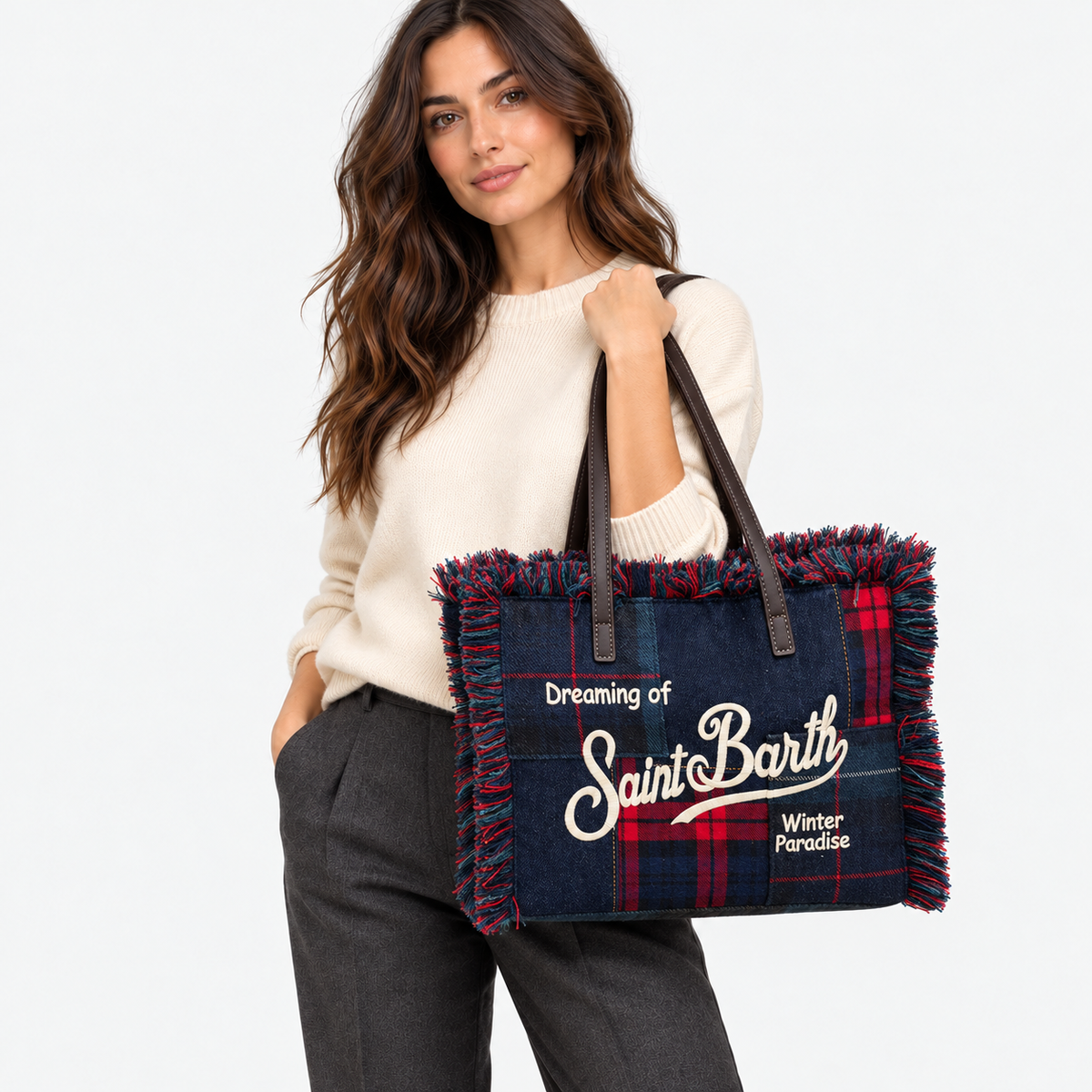 MC2 Saint Barth Borsa Donna Colette Patchwork Tartan Blu e Rosso