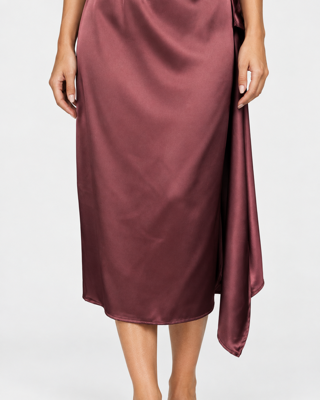 Dixie abito midi donna satinato bordeaux con cintura